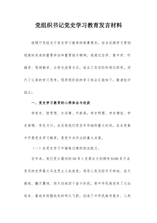 党组织书记党史学习教育发言材料.docx