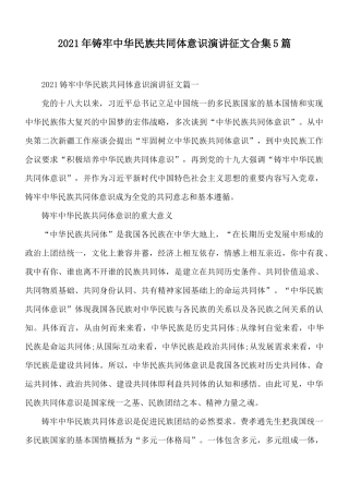 2021年铸牢中华民族共同体意识演讲征文合集5篇.docx