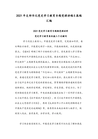 2021年支部书记党史学习教育专题党课讲稿5篇稿汇编.docx