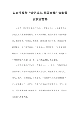 以奋斗践行“请党放心,强国有我”青春誓言发言材料.docx