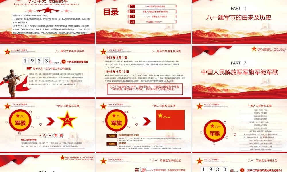 2021年八一建军94周年国防教育爱国教育PPT模板下载.pptx