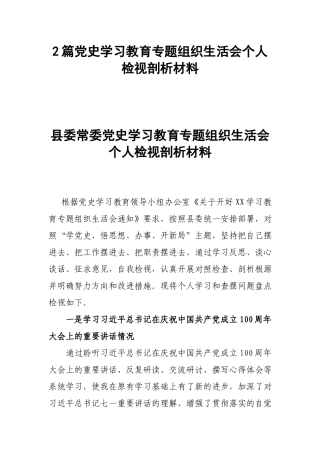 2篇党史学习教育专题组织生活会个人检视剖析材料.docx