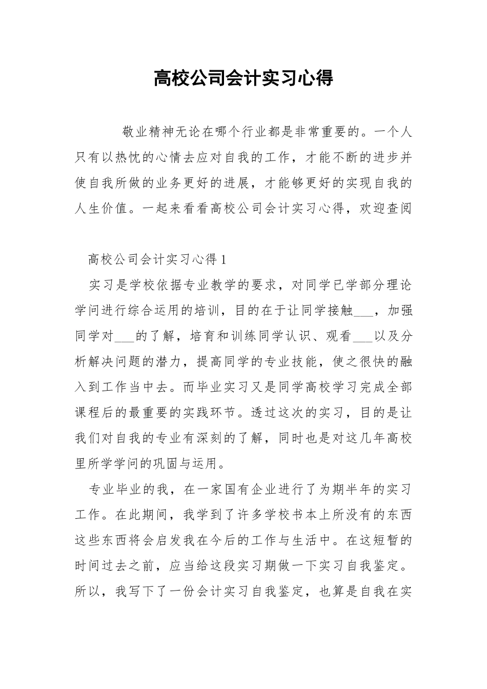 高校公司会计实习心得.docx_第1页