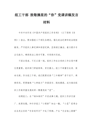 组工干部 致敬摘星的“你”党课讲稿发言材料.docx