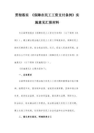 贯彻落实 《保障农民工工资支付条例》实施意见汇报材料.docx