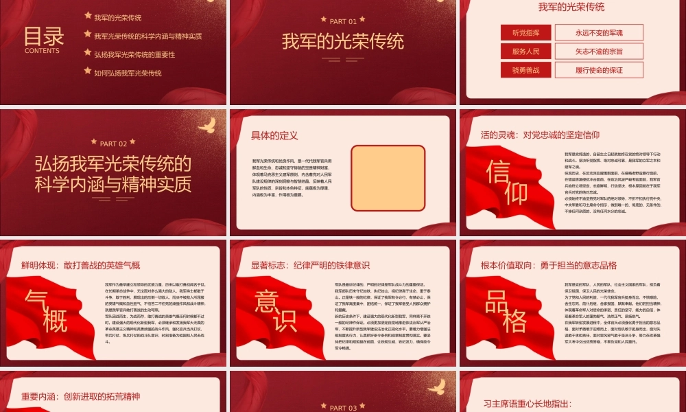 深红色使命感党建系列学习八一建军节94周年宣传PPT模板下载.pptx