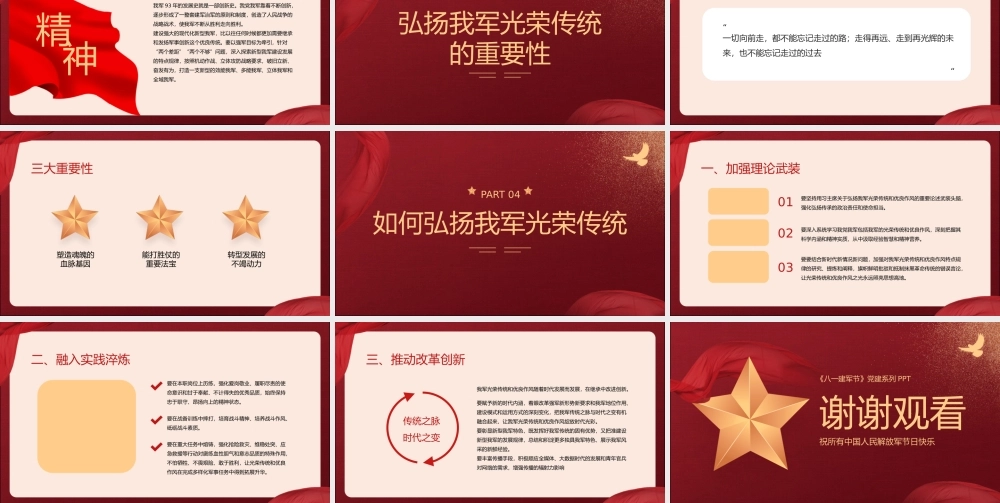 深红色使命感党建系列学习八一建军节94周年宣传PPT模板下载.pptx