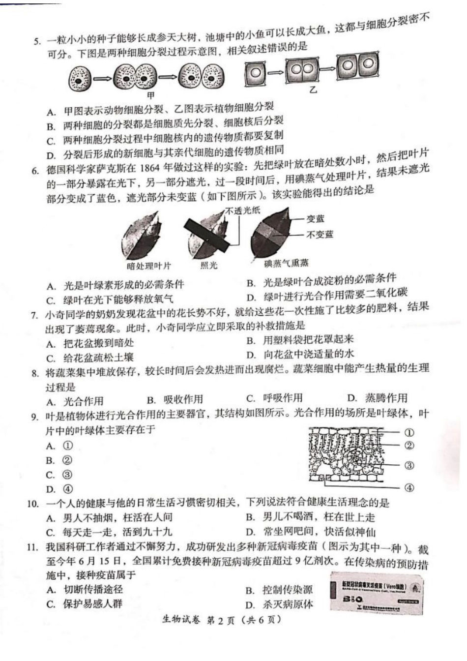 2021年四川成都初中学业水平考试中考生物试题真题原卷版.docx_第2页