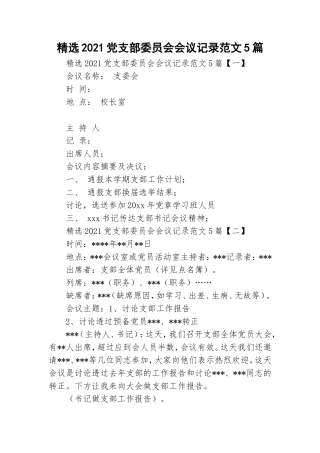 精选2021党支部委员会会议记录范文5篇.doc
