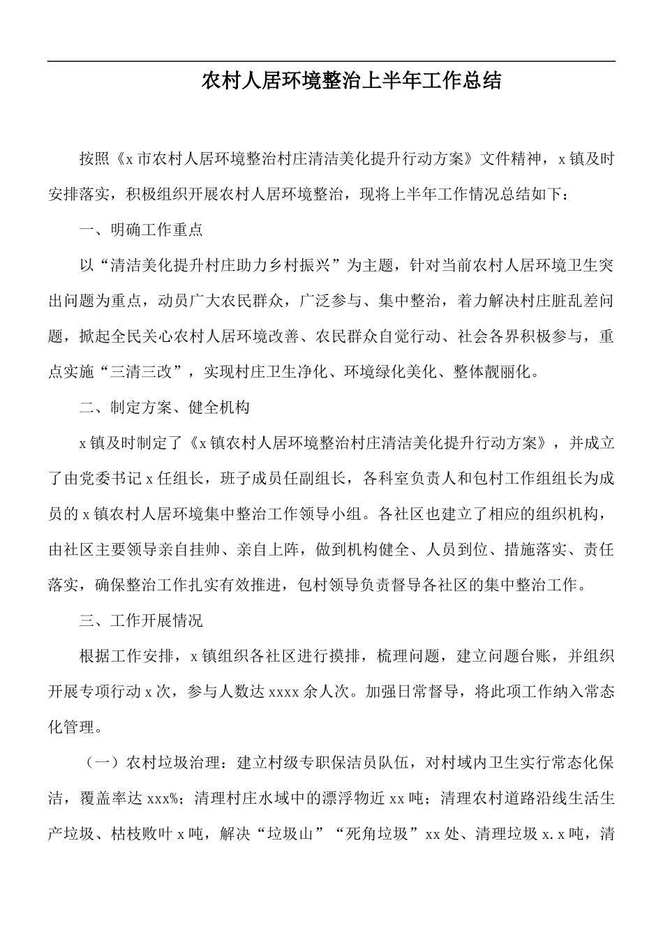 农村人居环境整治上半年工作总结.docx_第1页