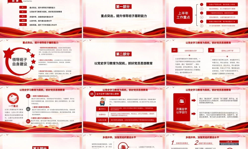 基层党组织党史学习教育述职述廉工作总结PPT课件（带内容）.pptx