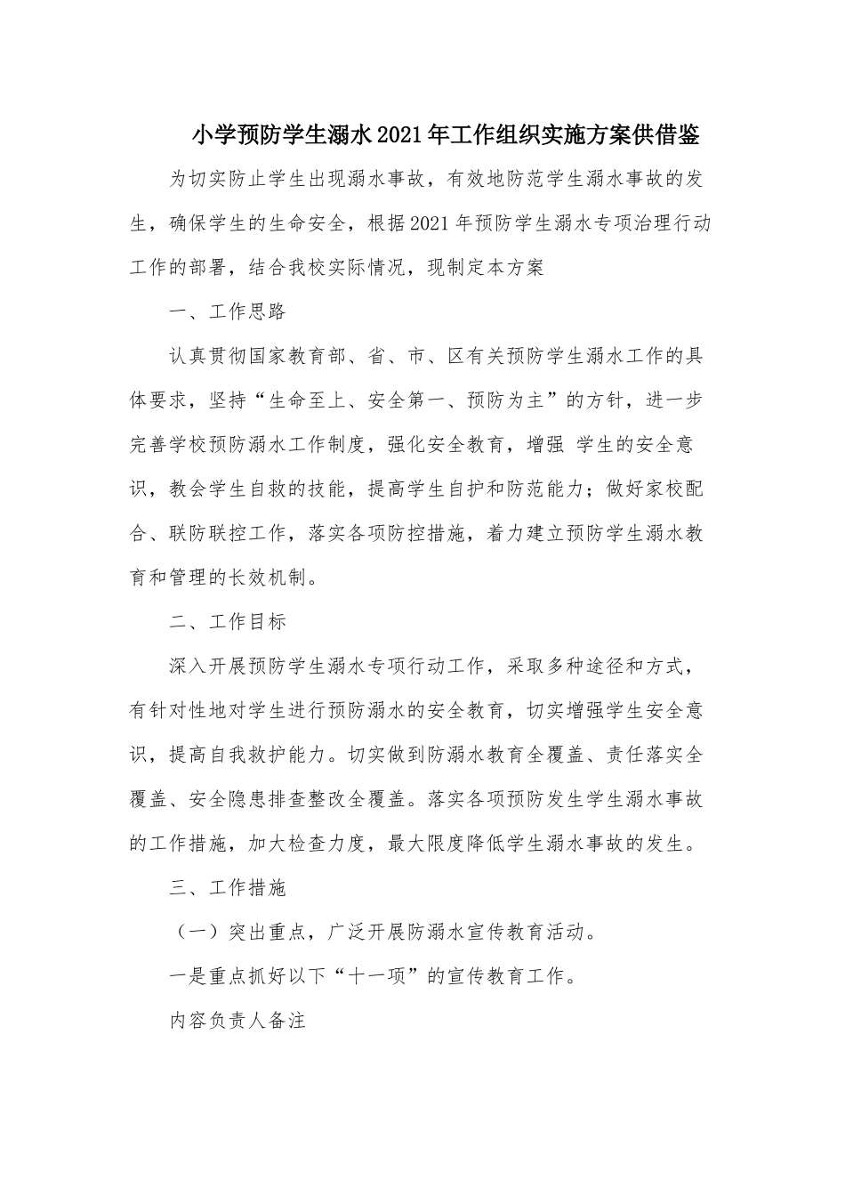 小学预防学生溺水2021年工作组织实施方案供借鉴.docx_第1页