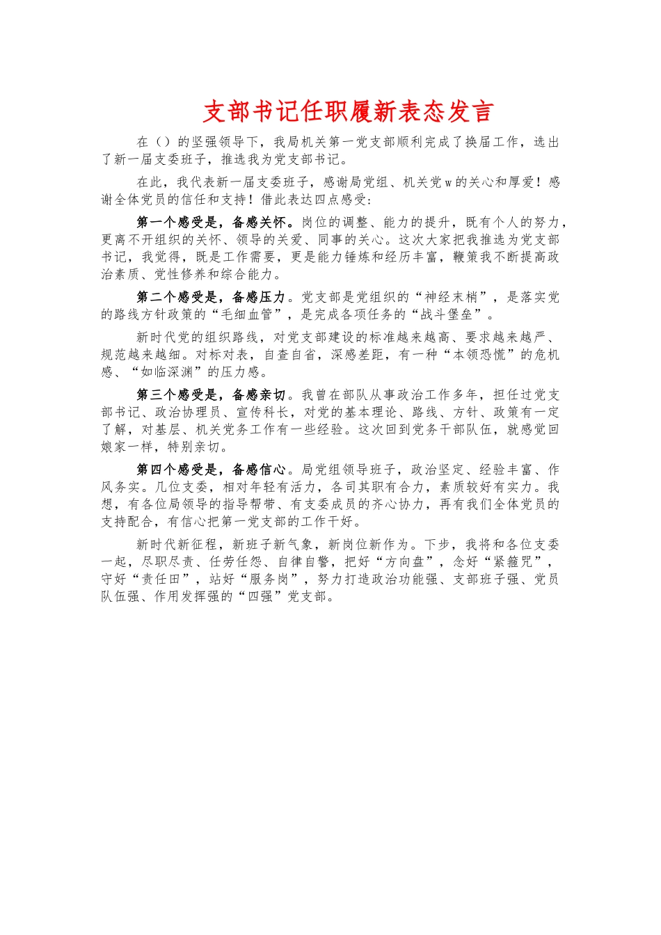 支部书记任职履新表态发言.docx_第1页