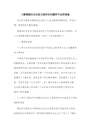 2篇增强历史自觉方面存在问题和不足供借鉴.docx