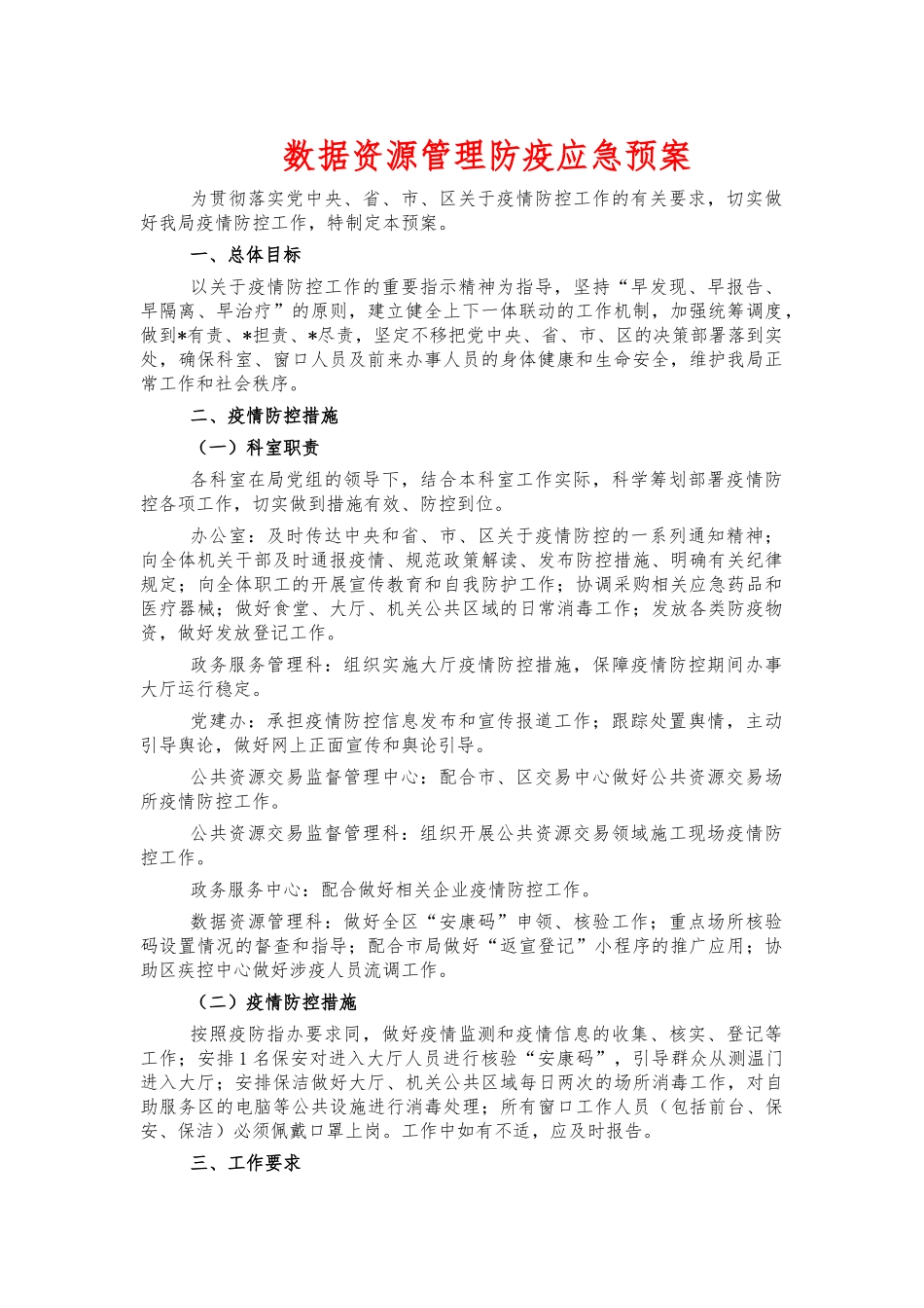 数据资源管理防疫应急预案.docx_第1页
