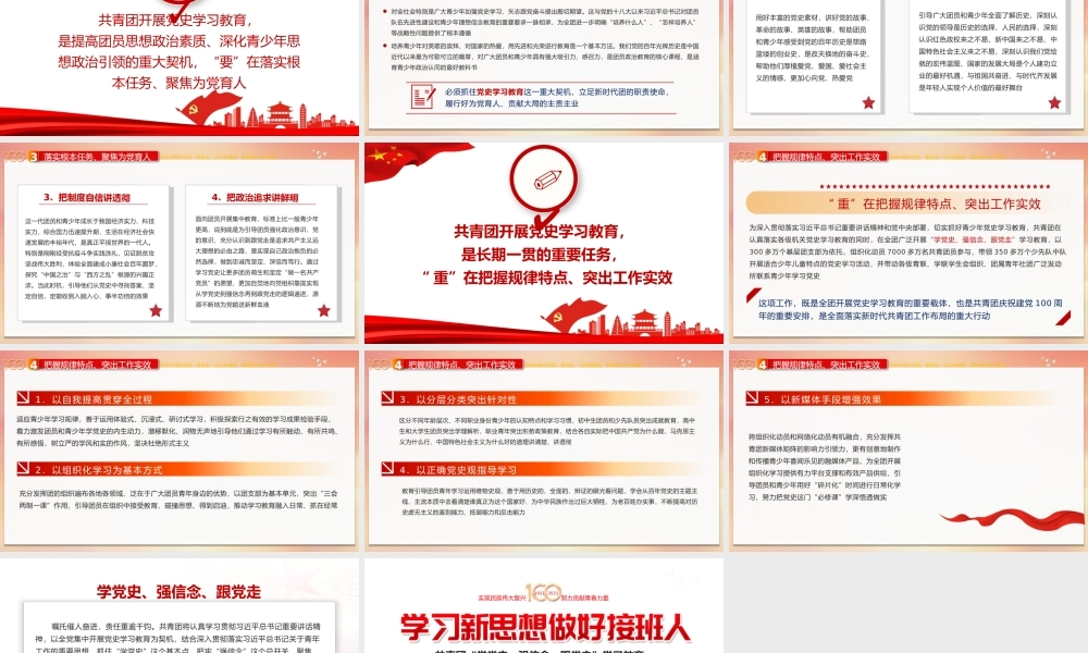 2021年学习新思想做好接班人共青团学党史强信念跟党走解读学习党课PPT模板下载.pptx
