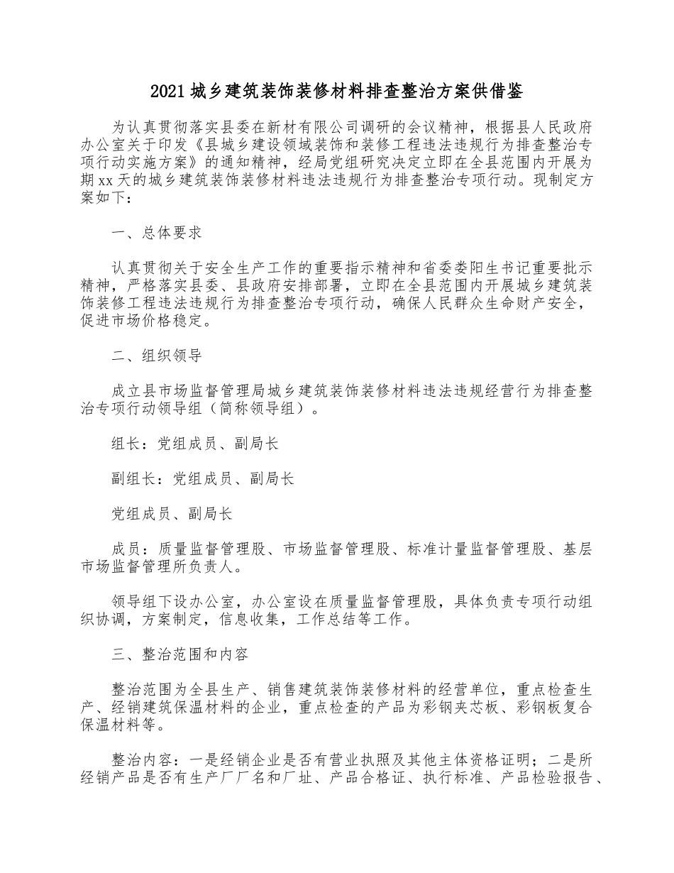 2021城乡建筑装饰装修材料排查整治方案供借鉴.docx_第1页