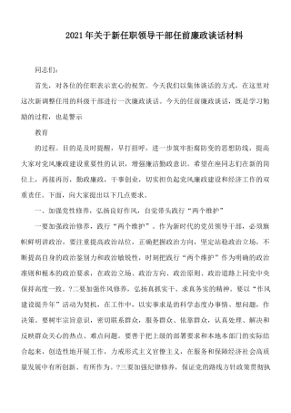 2021年关于新任职领导干部任前廉政谈话材料.docx