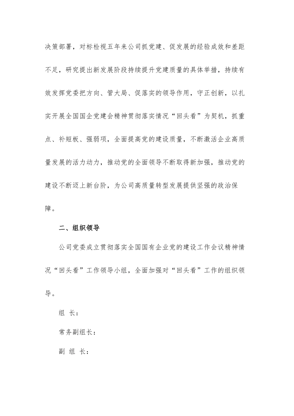 公司贯彻落实国有企业党建工作情况“回头看”工作方案范文.docx_第2页