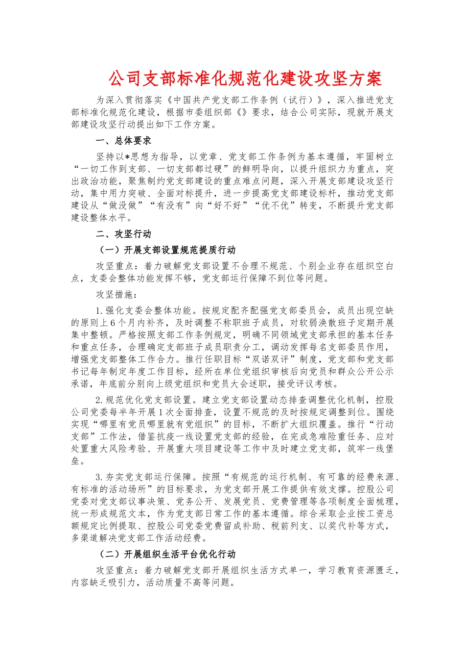 公司支部标准化规范化建设攻坚方案.docx_第1页