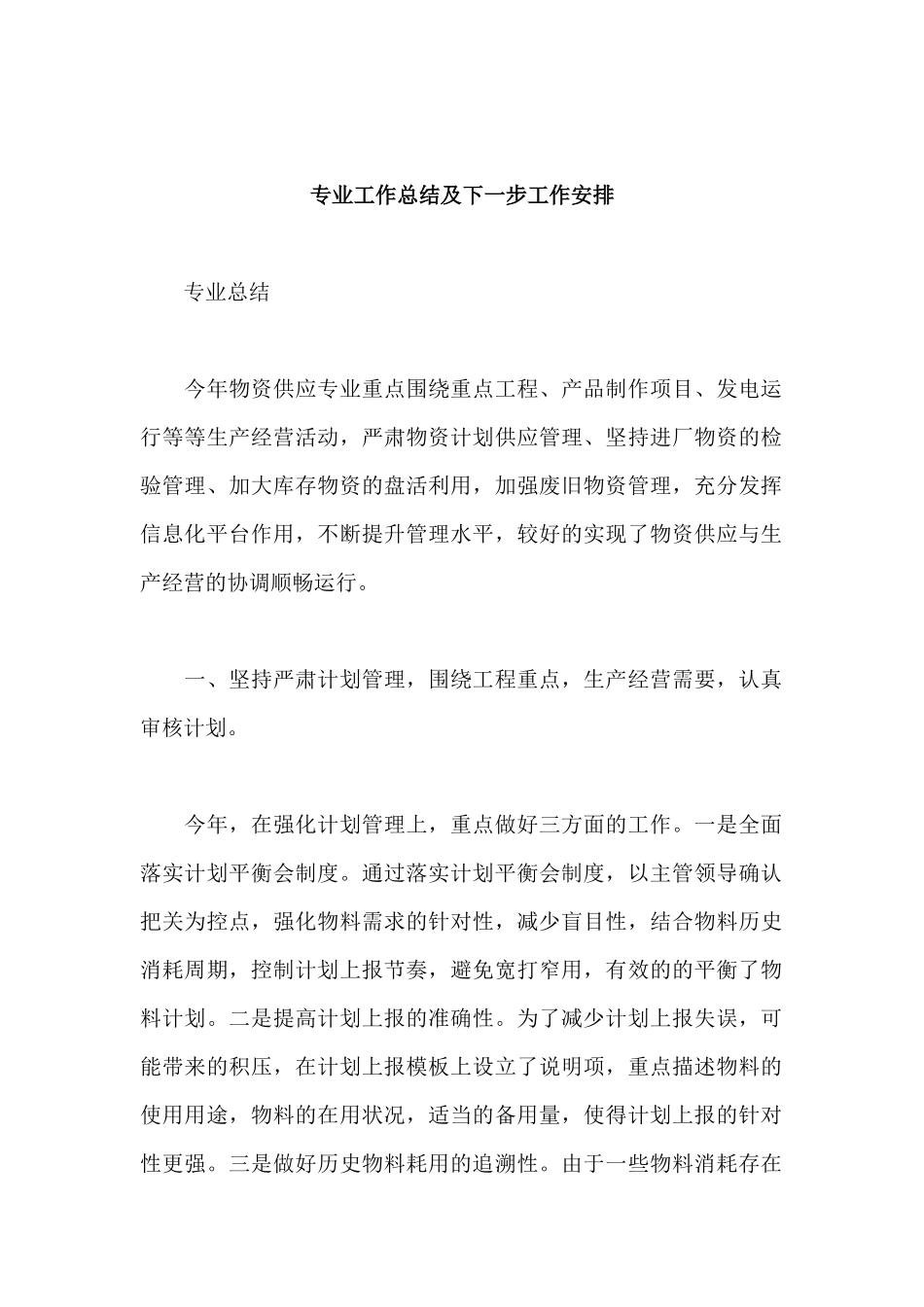 专业工作总结及下一步工作安排.docx_第1页