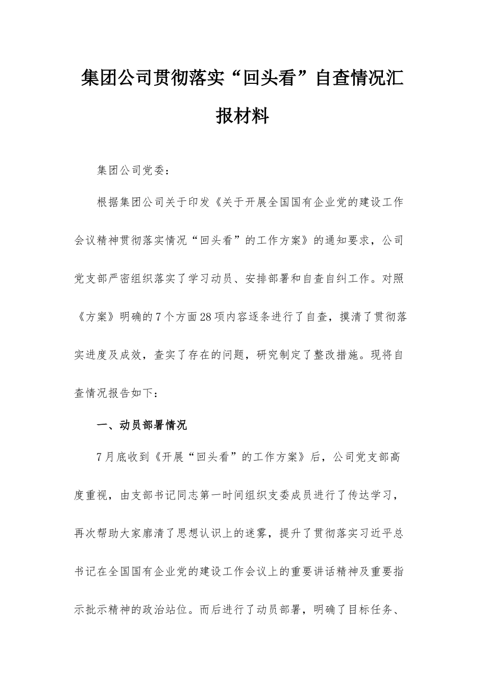 集团公司贯彻落实“回头看”自查情况汇报材料.docx_第1页