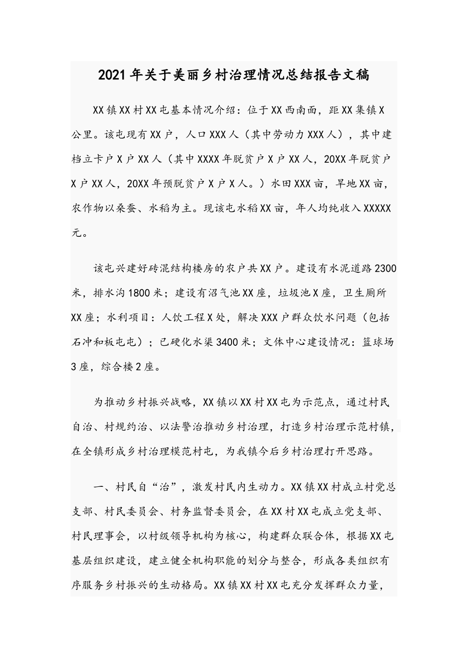 2021年关于美丽乡村治理情况总结报告文稿.docx_第1页