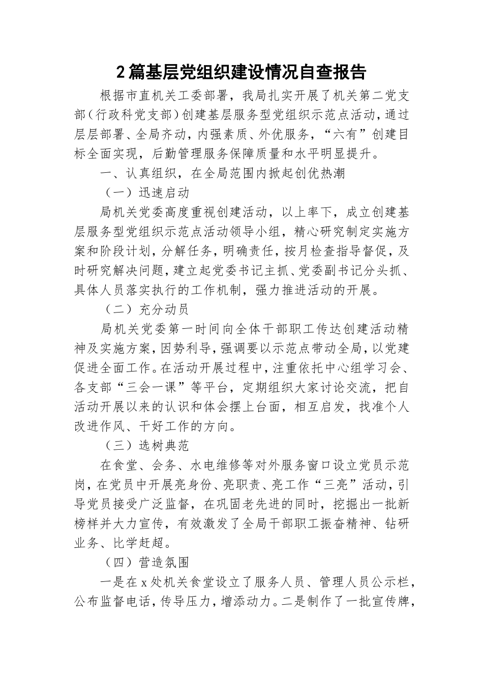 2篇基层党组织建设情况自查报告.doc_第1页
