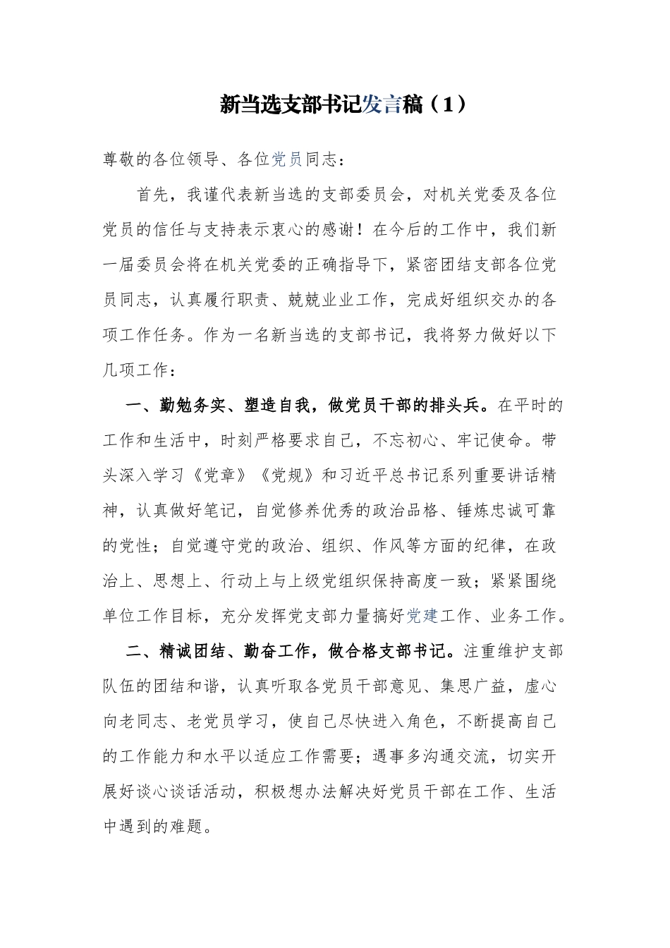 4篇最新新当选机关党支部书记代表新一届支部委员会任职表态发言.docx_第1页