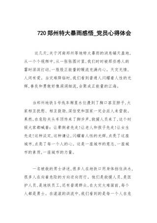 720郑州特大暴雨感悟_党员心得体会.docx
