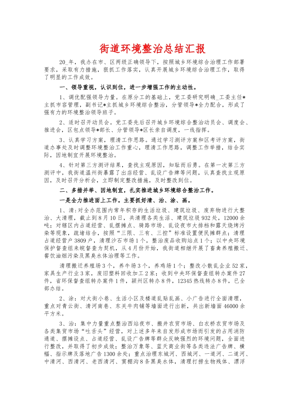 街道环境整治总结汇报.docx_第1页