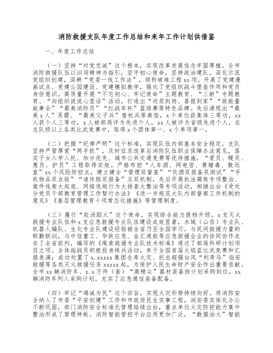 消防救援支队年度工作总结和来年工作计划供借鉴.docx_第1页