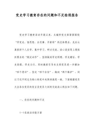 党史学习教育存在的问题和不足检视报告.docx