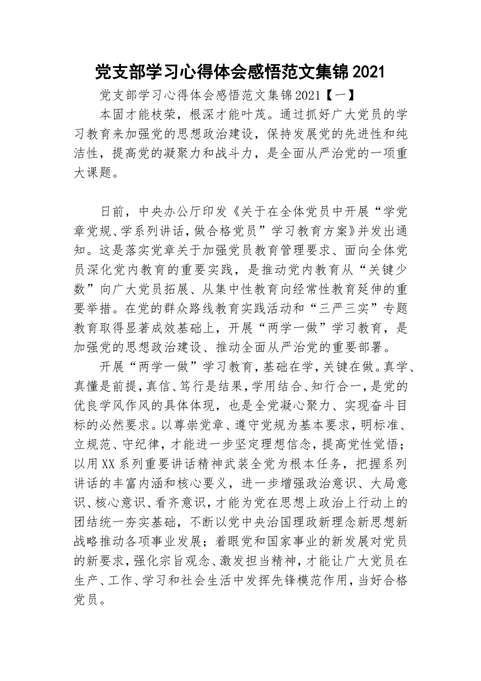 党支部学习心得体会感悟范文集锦2021.doc_第1页