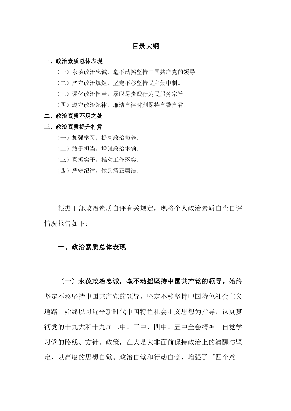 个人政治素质自查自评情况报告发言材料.docx_第1页