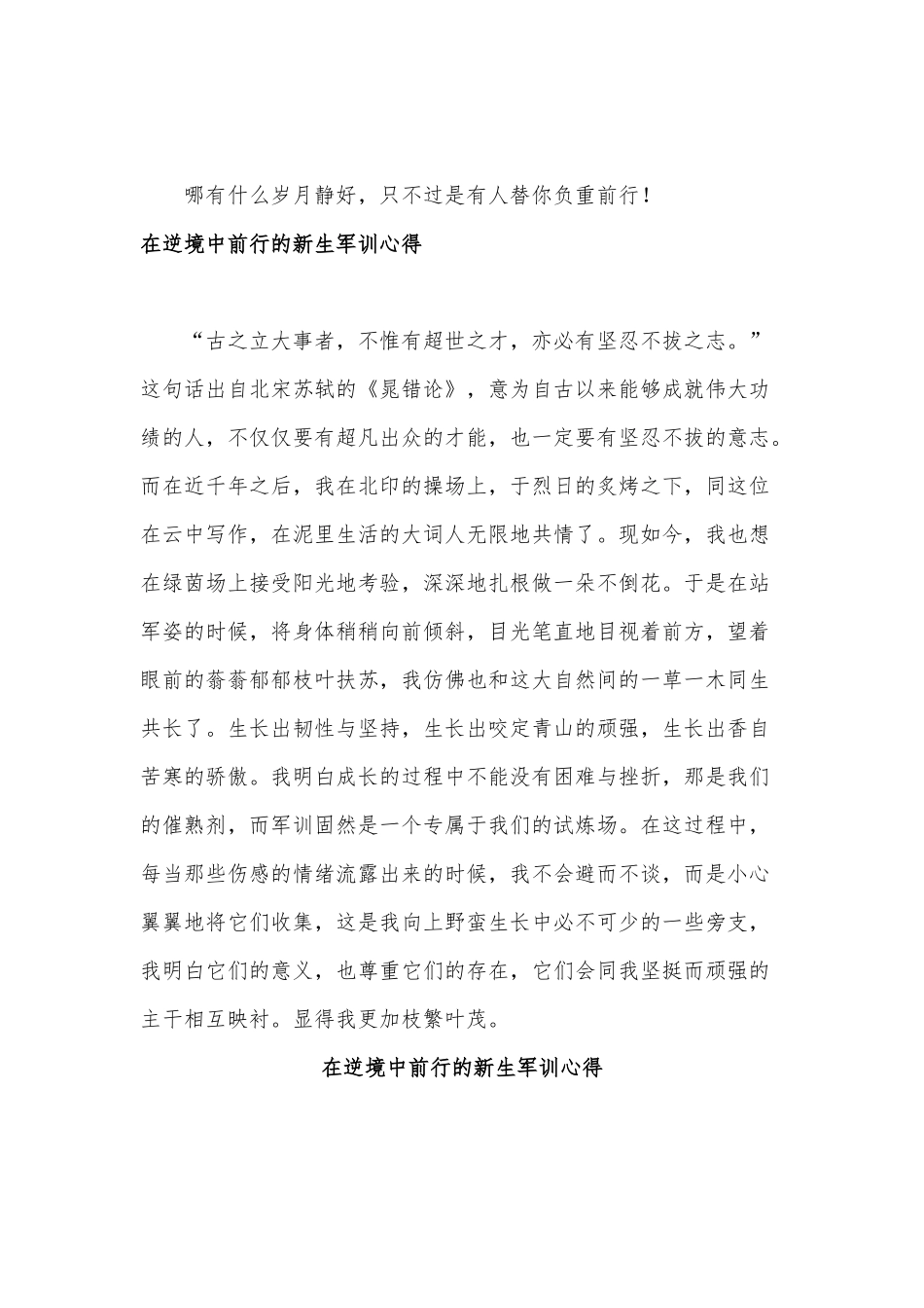 4篇在逆境中前行的新生军训心得合集.docx_第3页