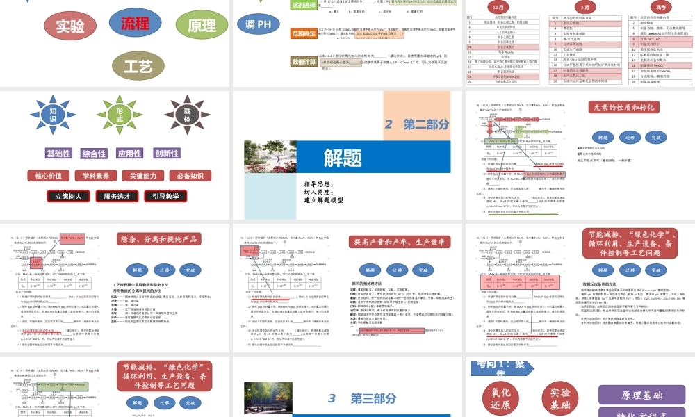 2022年高考化学工艺流程类试题分析及备考策略.pptx