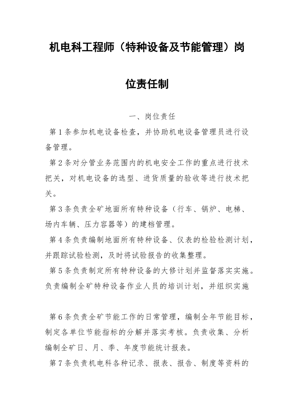 机电科工程师（特种设备及节能管理）岗位责任制.docx_第1页