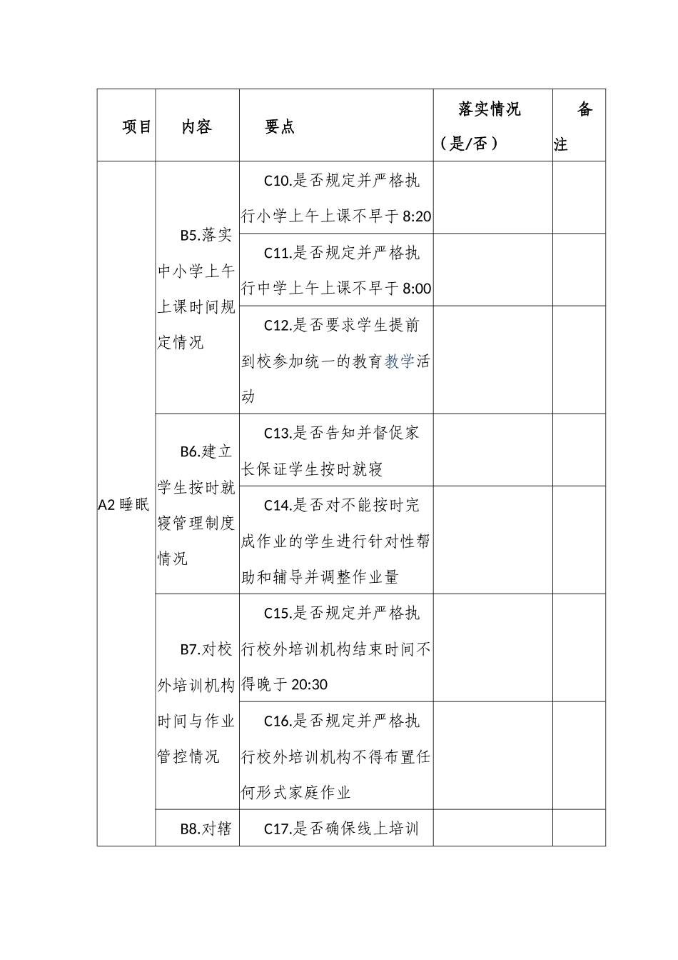 最新中小学校开展落实学生“五项管理”情况自查表样表.docx_第2页
