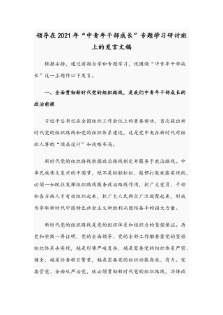 领导在2021年“中青年干部成长”专题学习研讨班上的发言文稿.docx