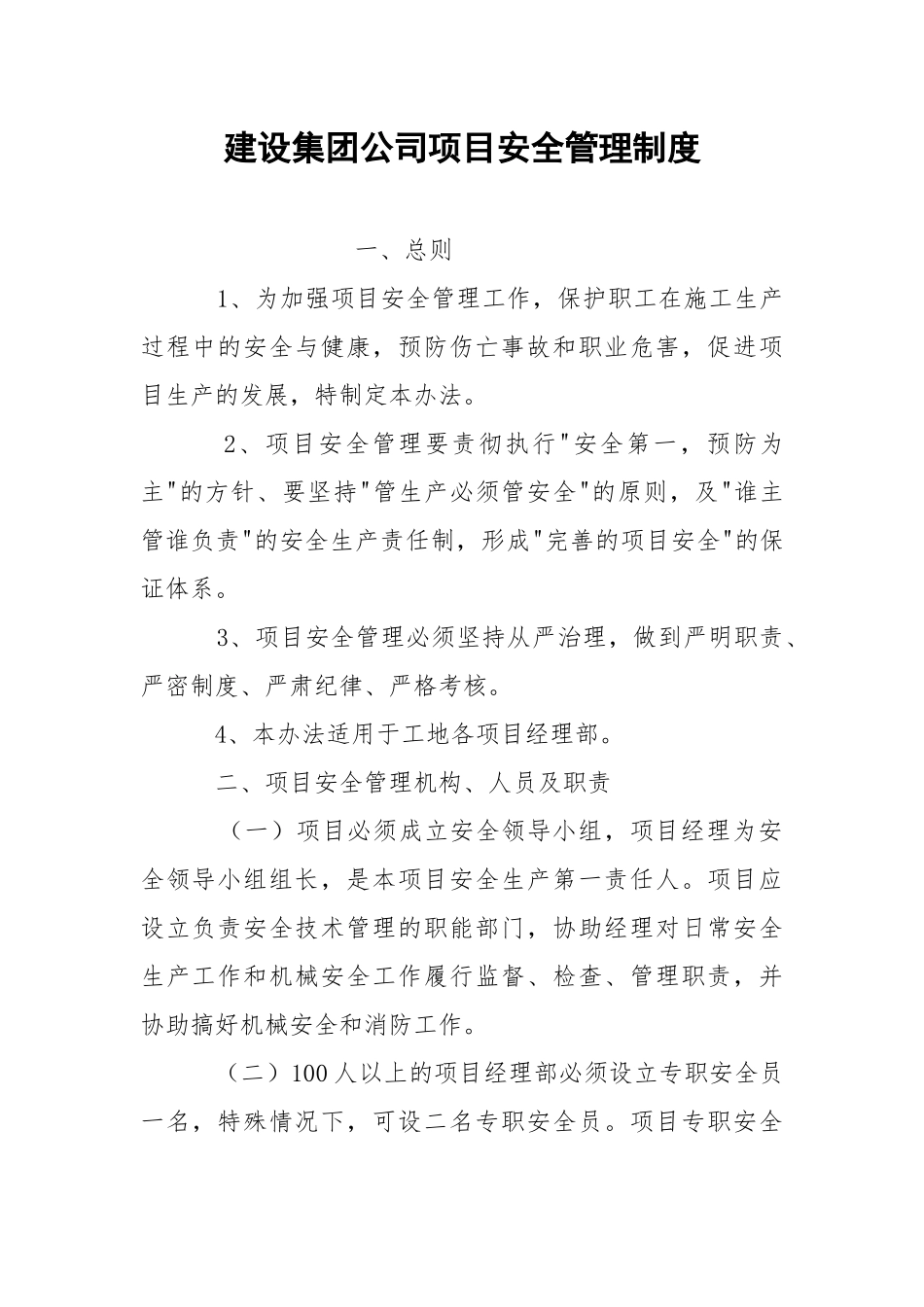 建设集团公司项目安全管理制度.docx_第1页