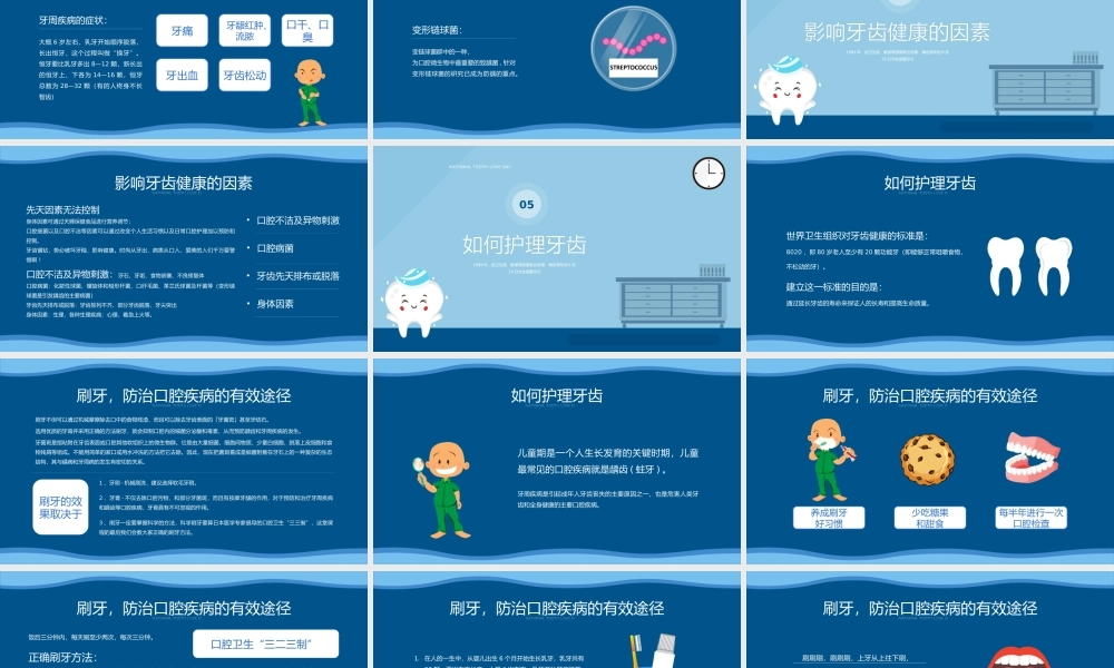 蓝色卡通风全国爱牙日主题班会PPT课件（带内容）.pptx