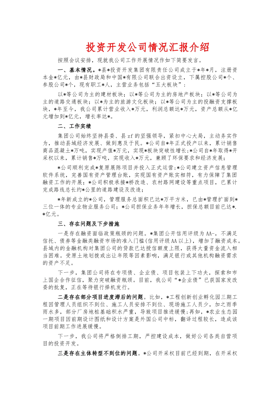 投资开发公司情况汇报介绍.docx_第1页