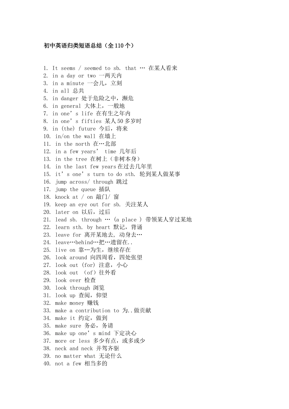 最新初中英语归类短语总结必记必背总结汇编.docx_第1页