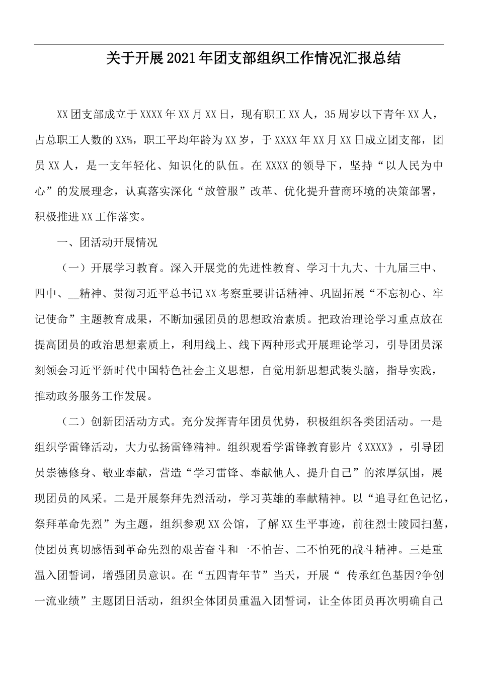 关于开展2021年团支部组织工作情况汇报总结.docx_第1页
