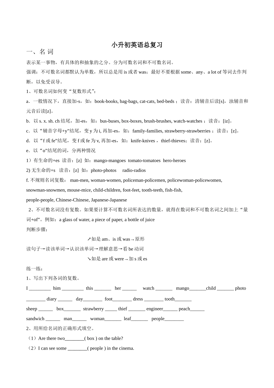精编小升初英语核心语法知识点考点总结汇编总复习.doc_第1页