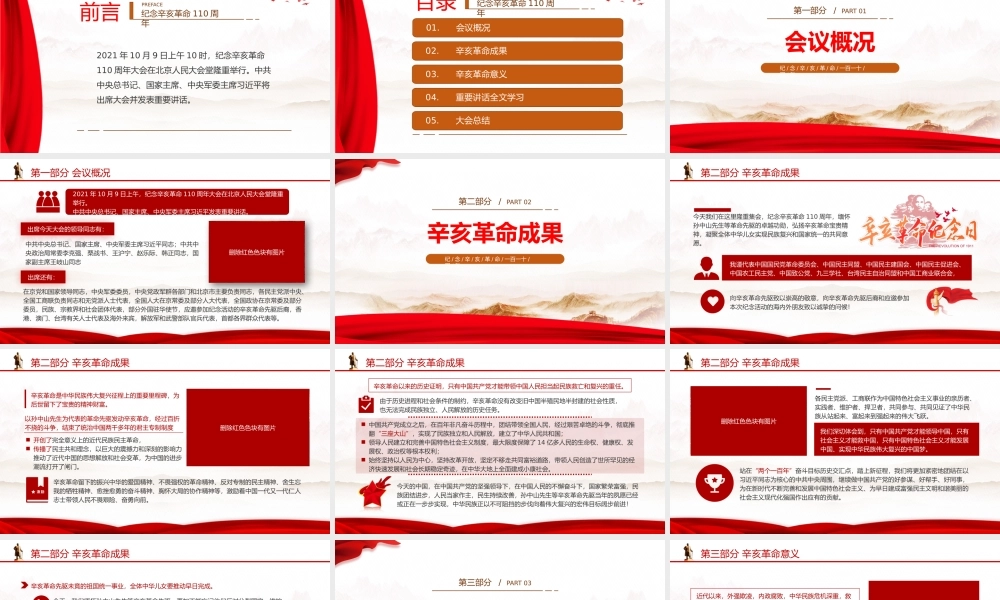 纪念辛亥革命110周年大会重要讲话精神学习课件PPT模板下载.pptx