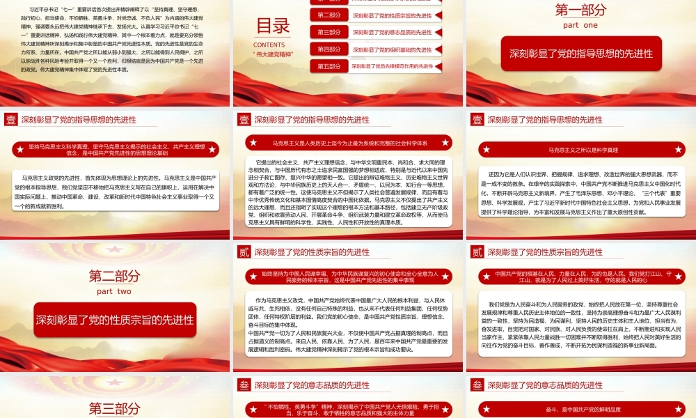伟大建党精神深刻彰显中国共产党先进性本质弘扬伟大建党精神PPT课件（带内容）.pptx