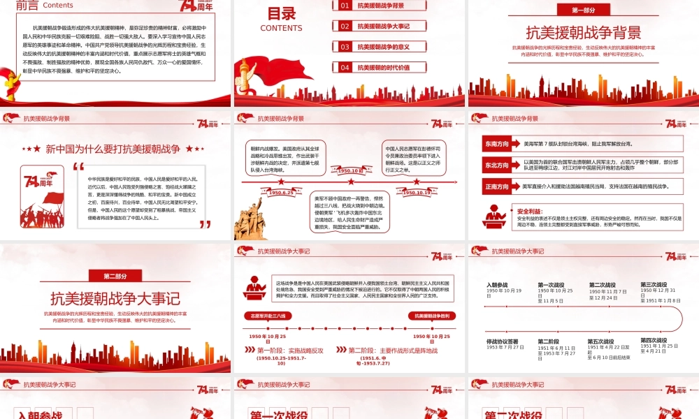 纪念中国人民志愿军抗美援朝出国作战71周年学习弘扬抗美援朝精神PPT课件（带内容）.pptx