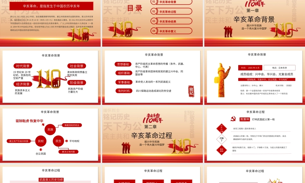 红色纪念辛亥革命110周年主题PPT模板.pptx